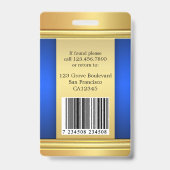 Badge d'identification de photo en or bleu élégant (Arrière)