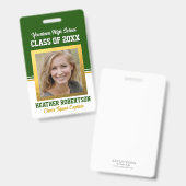 Badge d'identification de photo vert et or de réun (Avant & arrière)