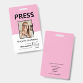 Badge d'identification de presse moderne avec phot (Avant & arrière)