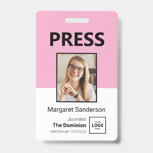 Badge d'identification de presse moderne avec phot (Avant)