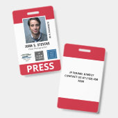 Badge d'identification de presse Red 3 Logos (Avant & arrière)