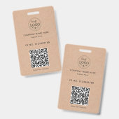 Badge d'identification de style Kraft – Logo et QR (Avant & arrière)