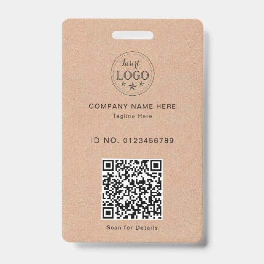Badge d'identification de style Kraft – Logo et QR (Avant)