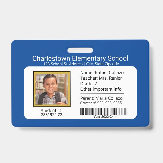 Badge d'identification d'élève de l'école élémenta (Avant)