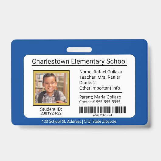 Badge d'identification d'élève de l'école élémenta (Avant)