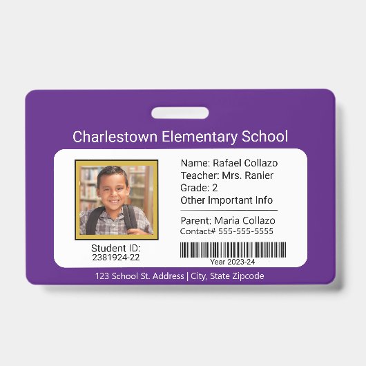 Badge d'identification d'élève de l'école élémenta (Avant)