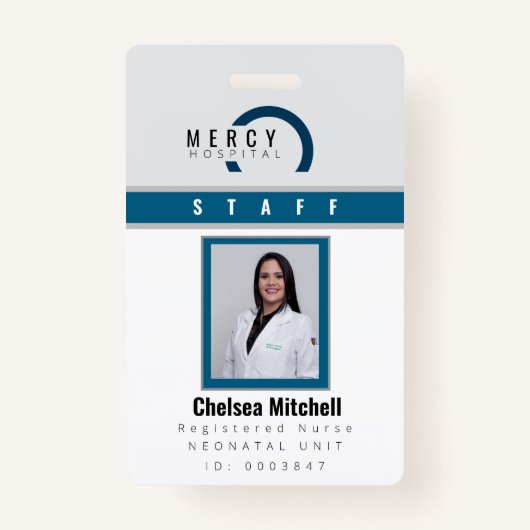 Badge d'identification d'employé moderne bleu et g (Devant)