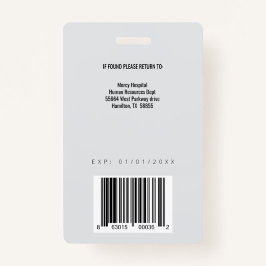 Badge d'identification d'employé moderne bleu et g (Dos)