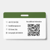 Badge d'identification d'entreprise horizontale ve (Arrière)