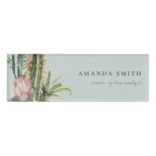 BADGE D'IDENTIFICATION DÉSERT FLORAL DE ROSE GRIS CACTI FOLIER LA COULEU