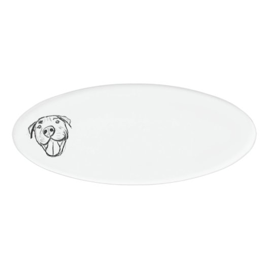 Badge D'identification dessin pitbull simple amoureux des chiens noir bla (Devant)
