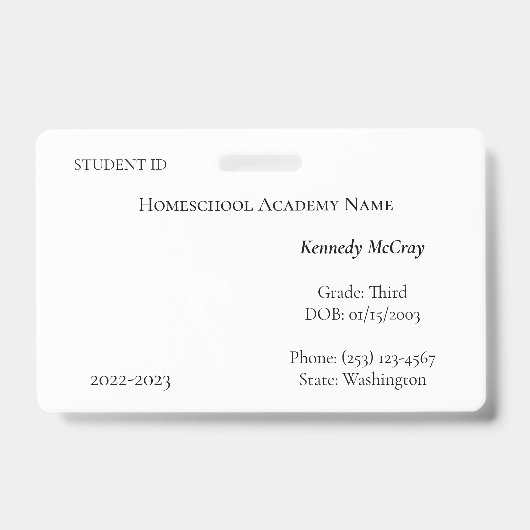 Badge d'identification d'étudiant à domicile (Avant)