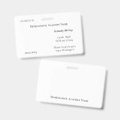 Badge d'identification d'étudiant à domicile (Avant & arrière)