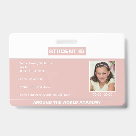 Badge d'identification d'étudiant à domicile Rose  (Avant)