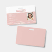 Badge d'identification d'étudiant à domicile Rose  (Avant & arrière)