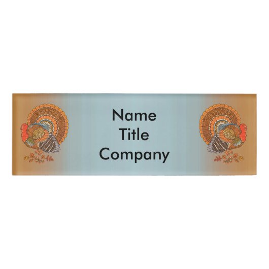 Badge D'identification Deux dindes majestueuses Feuilles Blue Orange (Devant)