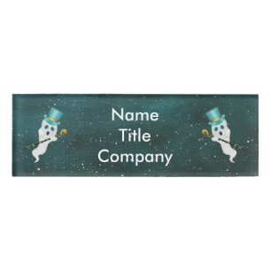 Badge D'identification Deux Fantômes habillés en Bleu Top Chapeaux Fancy