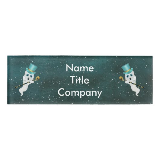 Badge D'identification Deux Fantômes habillés en Bleu Top Chapeaux Fancy (Devant)