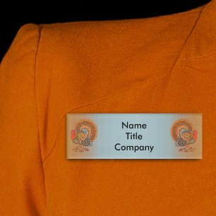 Badge D'identification Deux majestueux dindons feuilles bleu orange