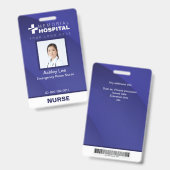 Badge d'identification d'hôpital bleu avec photo e (Avant & arrière)