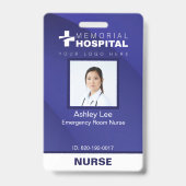 Badge d'identification d'hôpital bleu avec photo e (Avant)