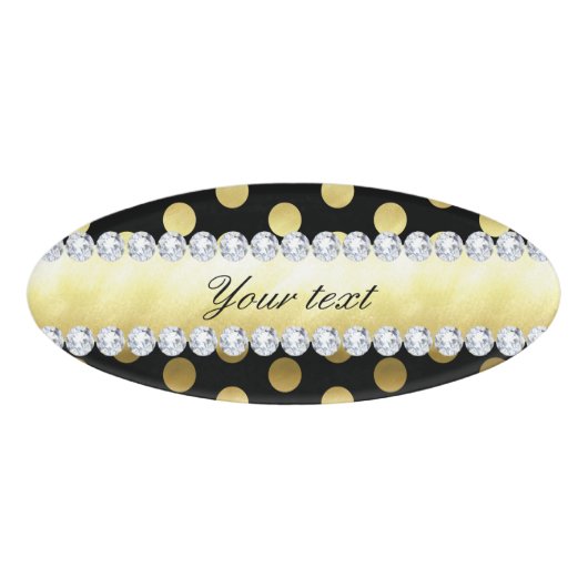 Badge D'identification Diamants noirs de pois de feuille d'or (Devant)