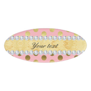 Badge D'identification Diamants roses de pois de feuille d'or
