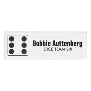 Badge D'identification DICE numéros de pips noir 6 + votre backgr. & idée