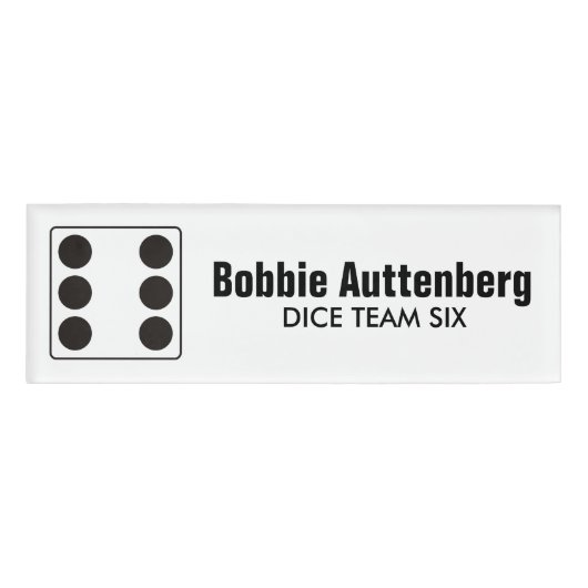 Badge D'identification DICE numéros de pips noir 6 + votre backgr. & idée (Devant)