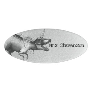 Badge D'identification Dinocorn Chrome Dinosaure à cornes de licorne d'