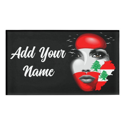 Badge D'identification Drapeau et carte du Liban sur le visage de la fill (Devant)
