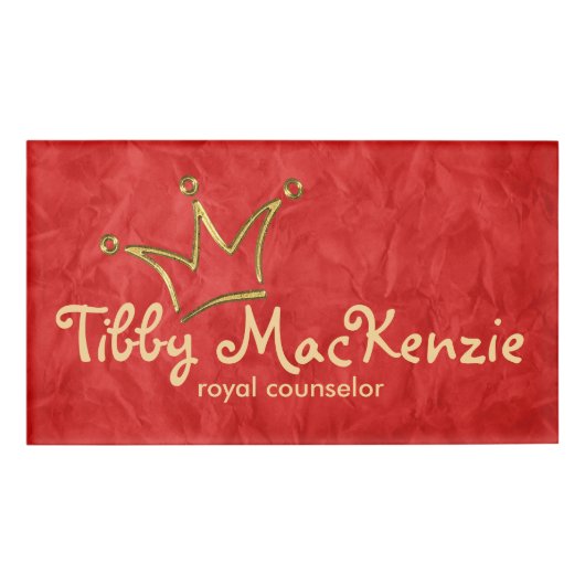 Badge D'identification Drôle or couronne + votre backgr. & texte (Devant)