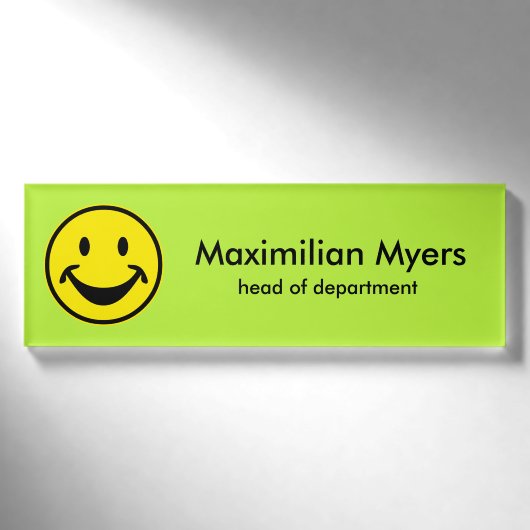 Badge D'identification Drôle Smiley jaune + votre dos. & idées (Devant)