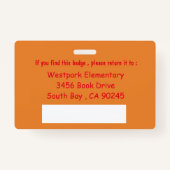 badge d'identification du bibliothécaire de l'écol (Dos)