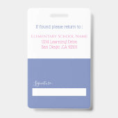 Badge d'identification du personnel scolaire avec  (Arrière)