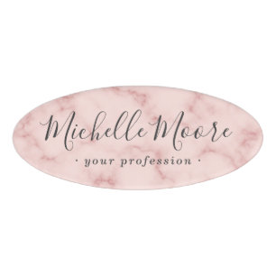 Badge D'identification Écriture féminine élégante blush rose faux marbre