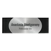 Badge D'identification Élégant Acier Inoxydable Argent Oval Texte noir (Devant)