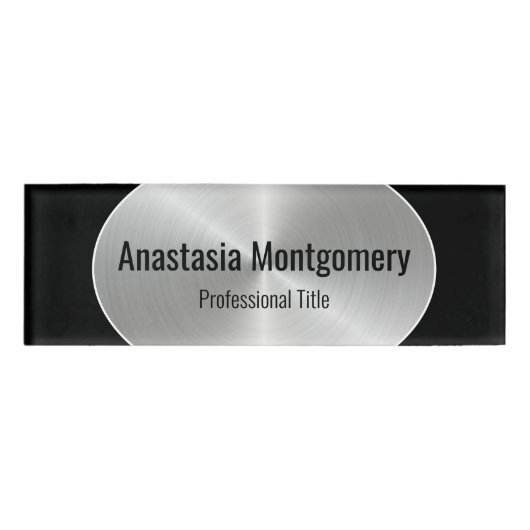 Badge D'identification Élégant Acier Inoxydable Argent Oval Texte noir (Devant)