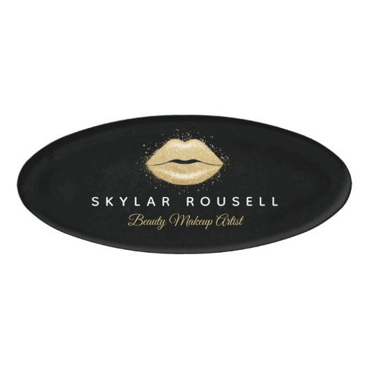 Badge D'identification Élégant Black Gold Beauty Lips Luxe Logo (Devant)