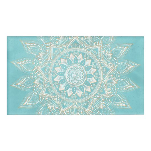 Badge D'identification Elégant Blanc Gold Mandala Sky Blue Design (Devant)