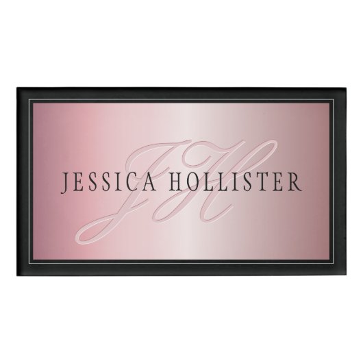 Badge D'identification Elégant Blush Faux Rose Gold | Nom et initiales (Devant)