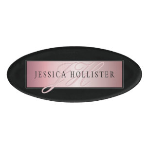 Badge D'identification Elégant Blush Faux Rose Gold Nom et initiales