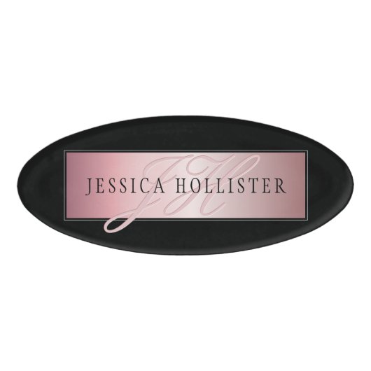Badge D'identification Elégant Blush Faux Rose Gold | Nom et initiales (Devant)