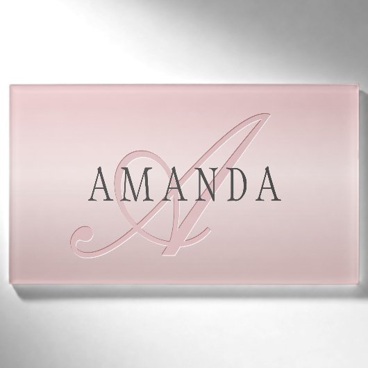Badge D'identification Elégant Blush Faux Rose Gold | Nom et monogramme (Devant)