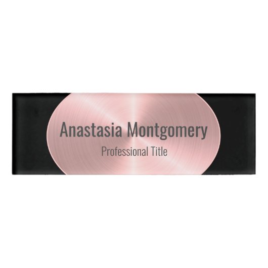 Badge D'identification Elegant Brushed Rose Faux metal Oval Custom (Devant)
