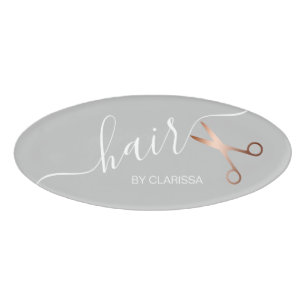 Badge D'identification Elégant ciseaux d'or rose moderne coiffeur