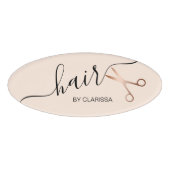 Badge D'identification Elégant ciseaux d'or rose moderne coiffeur (Devant)