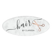 Badge D'identification Elégant ciseaux d'or rose moderne coiffeur (Devant)