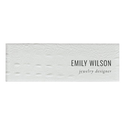 Badge D'identification Elégant Classy Simple Ivory Blanc Cuir Texture (Devant)