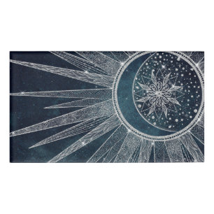 Badge D'identification Élégant Doodle Mandala Blue Moon Silver